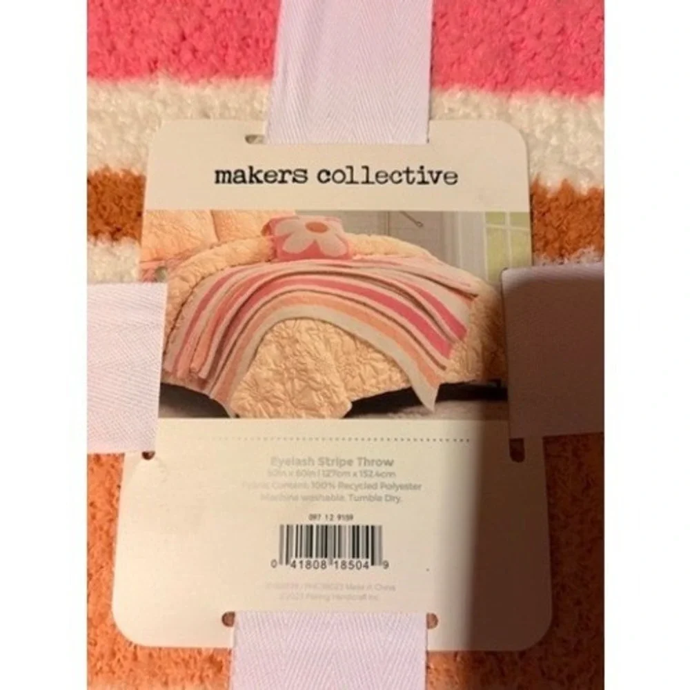 Makers Collective Eyelash Stripe Throw Blanket Unisex 50x60 Pink Orange NWT Cozy
